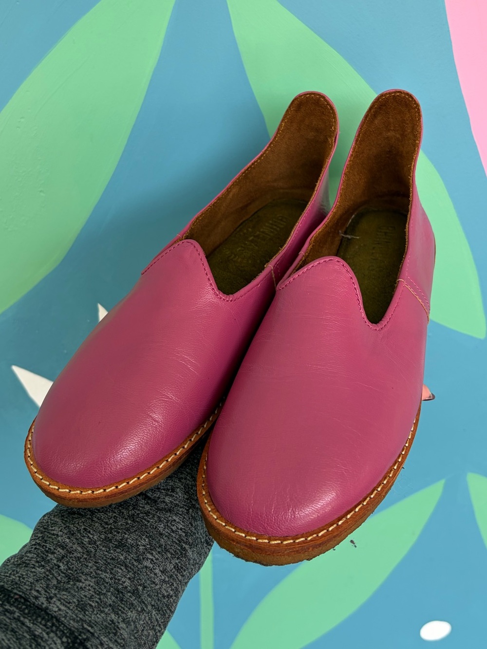 Women’s Pink Leather Slip-On Shoes, size 7-7.5